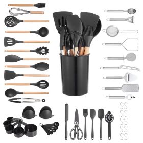 VEVOR Kitchen Cooking Utensils Set, 50 PCS Silicone Spatula Set with Holder, 428 Fahrenheit Heat Resistant Gadget Spoons Tools, Wooden Handle