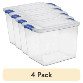 4 Pack 27 Quart Clear Plastic Storage Container with Latch Lid, Blue