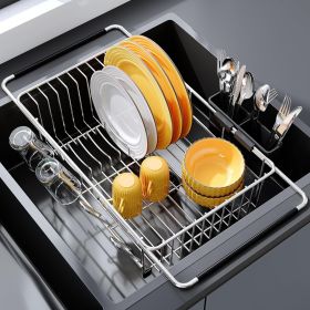 Over the Sink Expandable Dish Drainer Drying Rack In Stainless Steel for Small Kitchen
