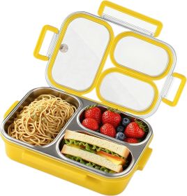 Stainless Steel Bento Box with Leak-Proof Lid, 3 Compartment Lunch Box for Kids & Adults, Ideal for School, Work and Picnic(Yellow)