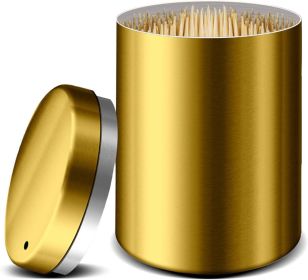Stainless Steel Toothpick Holder Dispenser Quality Home Tooth Picks Lot Container with 500 Pieces Bamboo Toothpicks for Teeth and Appetizer (Gold