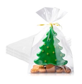 100 Count Clear Plastic Gift Bags, 1 Mil, 4x2x8 Inch, Gusseted, Leakproof, for Holiday Celebrations