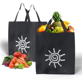 Pack of 100 Non-Woven Polypropylene Bags 20 x 6 x 16. Black Shopping Polypropylene Bags 20x6x16. Reusable Bags with Sun Print. Great for Industri