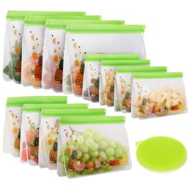 green Reusable Food Storage Bags Stand Up - 12 Pack Leakproof Freezer Bags - 4 Washable Gallon Bags + 4 Reusable Sandwich Bags + 4 Reusable Snack