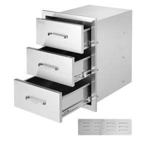 VEVOR Outdoor Kitchen Drawers 16" W x 21.5" H x 18" D, Flush Mount Triple Access BBQ Drawers with Stainless Steel Handle