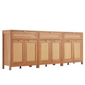 VEVOR Rattan Cabinet, Set of 3, Rattan Storage Cabinet with 6 Magnetic Doors and 3 Drawers, Sideboard Buffet Cabinet with Adjustable Shelves
