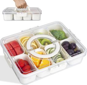 Food Grade Snack Box with 8 Removable Compartments and Lid, Airtight Food Storage Tray with Foldable Handle