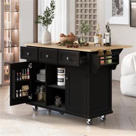 Kitchen Cart With Rubber Wood Flip Top (Option: Black)