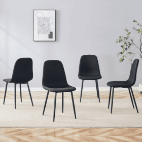 Luxury Simple Chair - Set Of 4 BLACK Linen-Cotton Material High Resilience Dining Chair With Metal Black Leg.Integral Metal Leg Architecture,Suit (Option: Black)