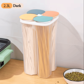 4-Compartment Plastic Cereal Storage Container - Airtight Food Organizer for Grains, Pasta & Dry Goods, Kitchen Pantry Moisture-Proof Fresh-Keepe (Color: 2.3L-DarkColor)
