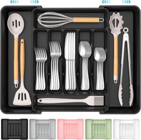 Extra Large Expandable Silverware Organizer, BPA-Free Food-Safe Cutlery Flatware Organizer, Kitchen Utensil Drawer Organizer (Color: Black)