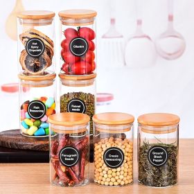 12 Pcs Round Spice Jars with Bamboo Lids and Stickers, Glass Storage Jars, Candy Jars, Coffee Jars, Salt Jars, Pepper Jars, Tea Jars (Quantity: 12)