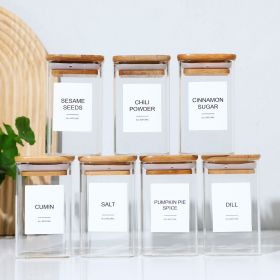 High Borosilicate Glass Spice Jar with Label and Bamboo Lid (24 x 8 Ounces), Spice Container with 72 Printed Labels and 20 Handwritten Labels (Quantity: 24)